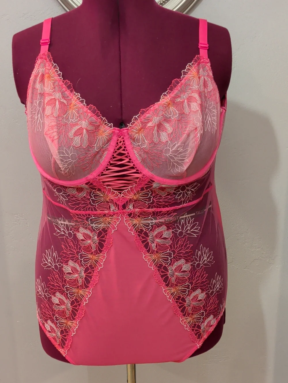 Floral Lace Sheer Chemise in Hot Pink